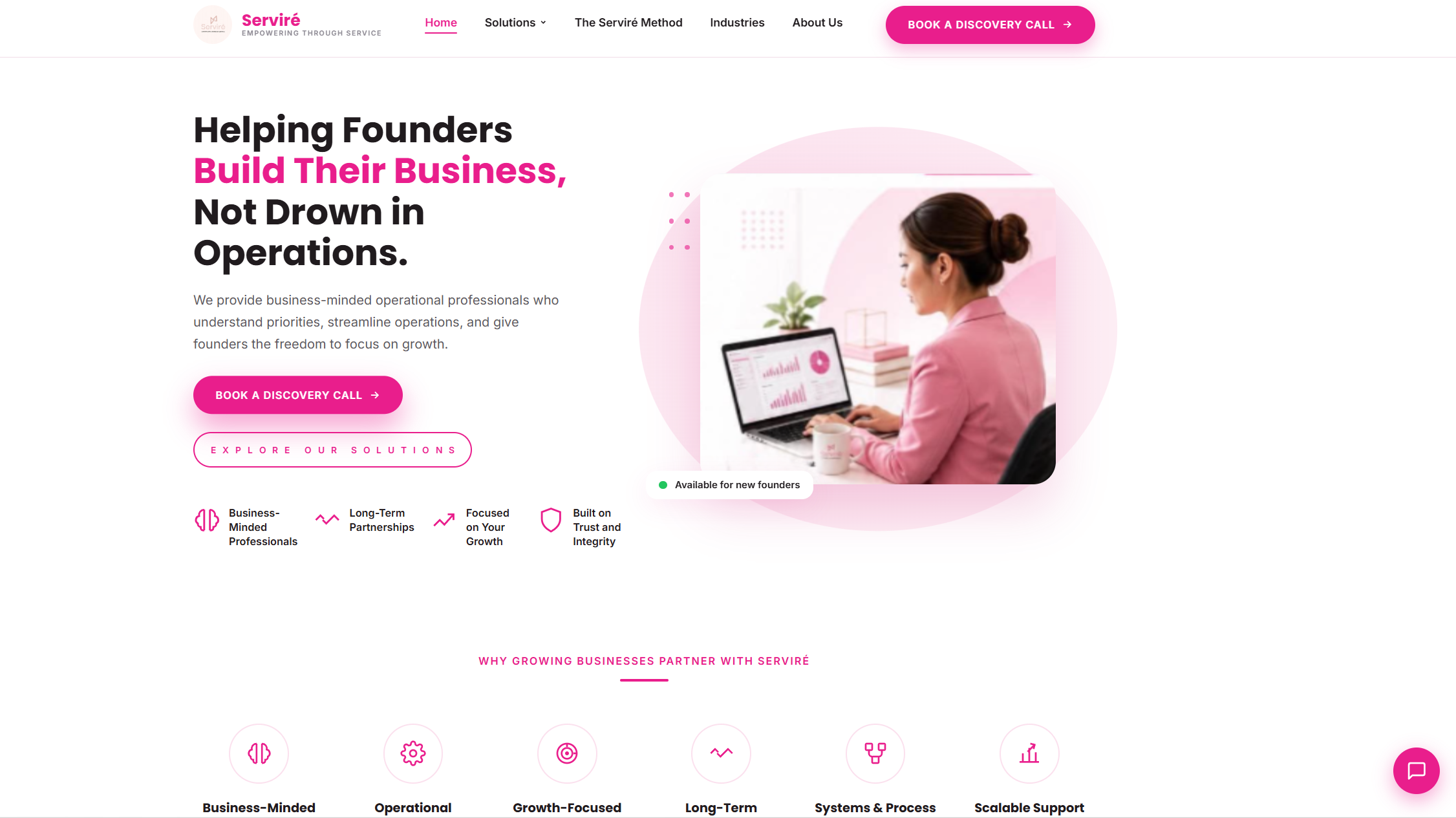 Serviré business operations support website homepage